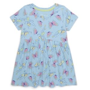 Tinker Bell Toddler Girl Allover Print Dress with Short Sleeves, Sizes 3T-5T